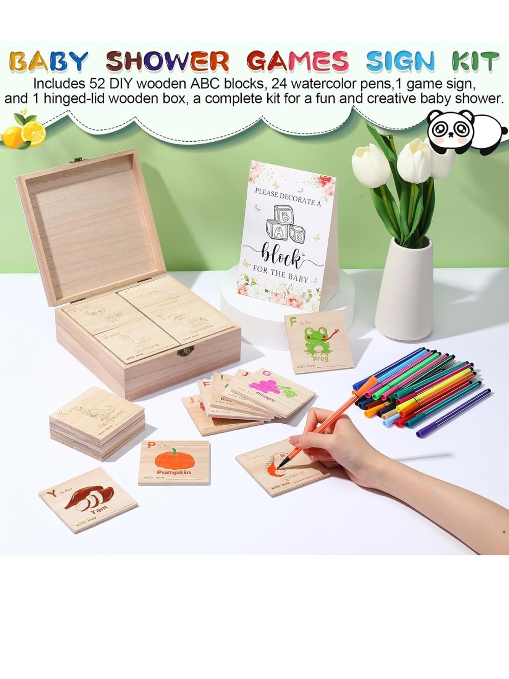 Baby Shower Fun Bundle Coloring Blocks With Box/Markers Unisex & Baby Girl Cards